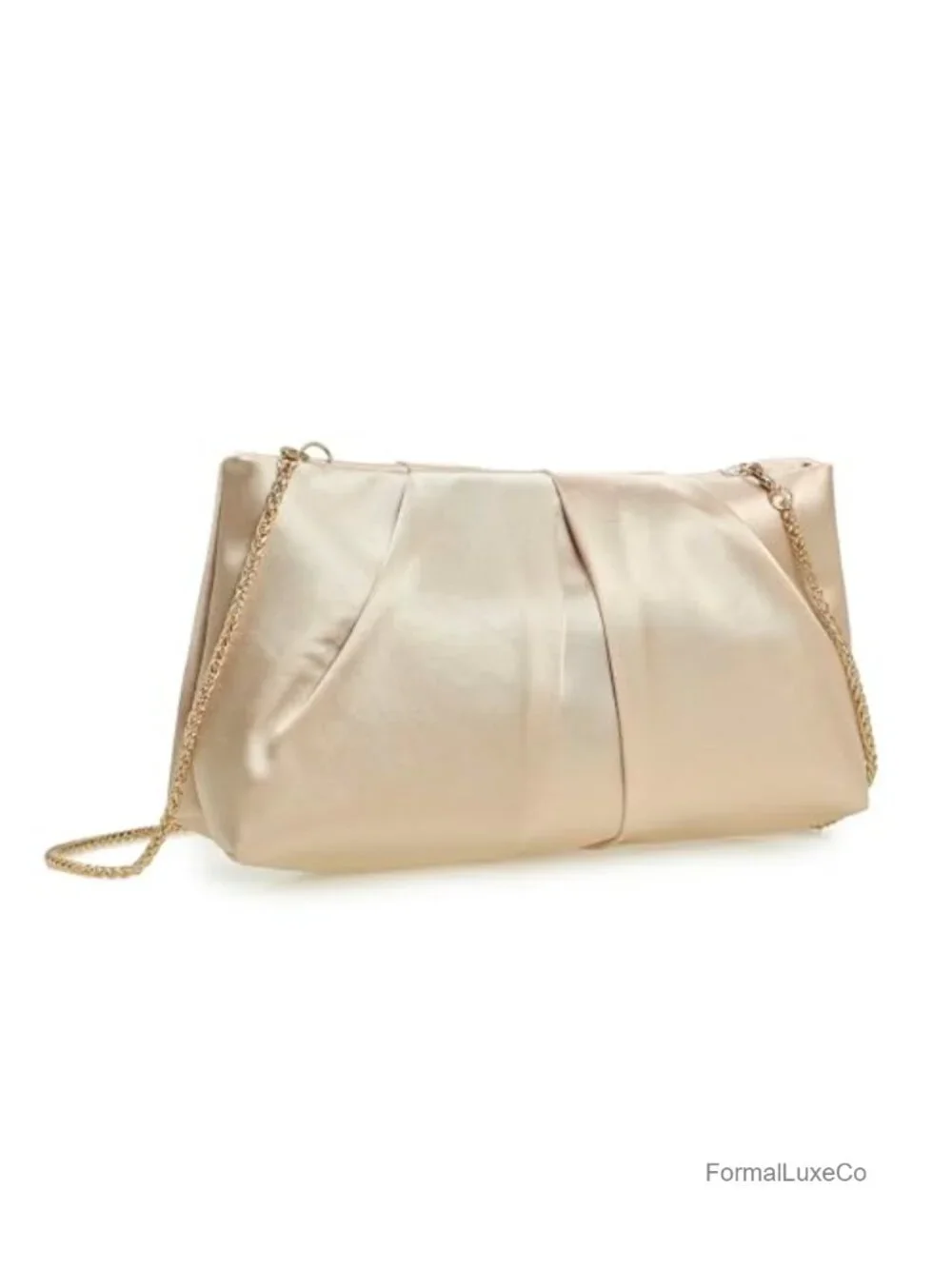 Pleated Satin Clutch Even Bag Wedding Party Formal Purse with Removable Chain